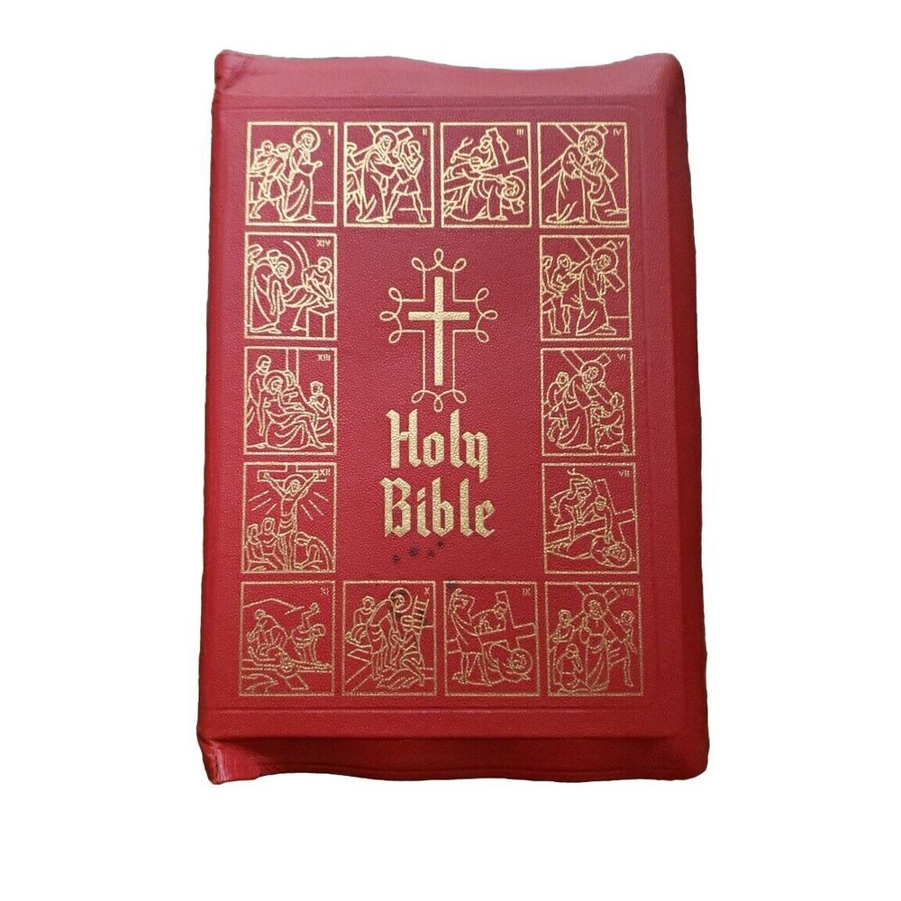HOLY BIBLE 1950 Catholic Home Edition Red Leather Illustrated Old Masters Large
